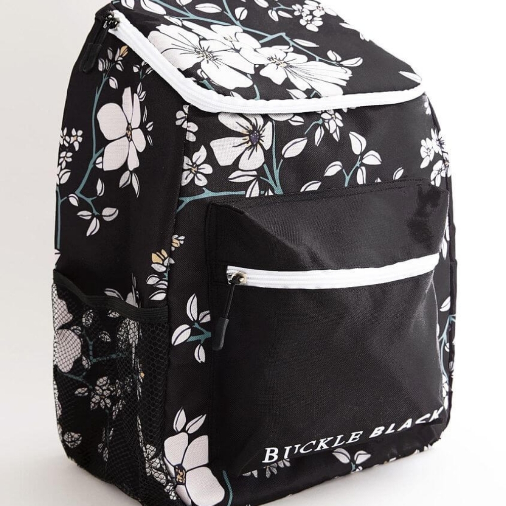 Buckle Black and White Floral Backpack